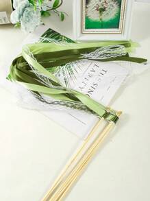 10/20pcs Ribbon Wands With Triple Lace Ribbon And Gold Bell Party Wand Party Favors Streamers Ribbon Sticks Magic Fairy Wands For Wedding Decors(Green)