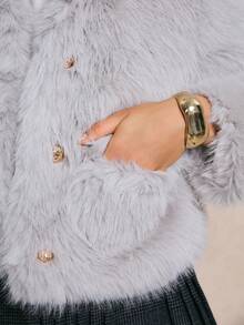 Poéselle Women's Knitted Single-Breasted Short Faux Fur Coat, Women's Winter Coat, Women's Winter Coat, Women's Winter Coat, New Year , Party, Business Casual Woman, Old Money, Elegant Women, Classy For Women, Fall Winter - Light Grey - View 5