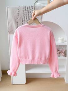 SHEIN Tween Girl Y2K Sweet Bowknot Embellished Vintage Knit Sweater Cardigan, Casual Versatile Back To School Winter Fall