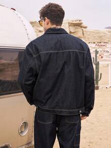 Manfinity Homme 男士牛仔夹克，修身款，长袖，四季皆宜，秋季 - 黑色 - 查看 2