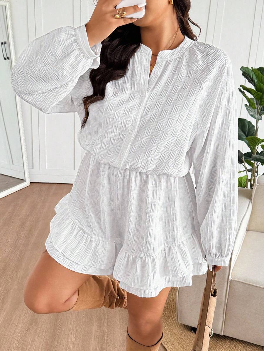 SHEIN Frenchy Plus Size Women Solid Color Ruffle Hem Romper - White - View 1
