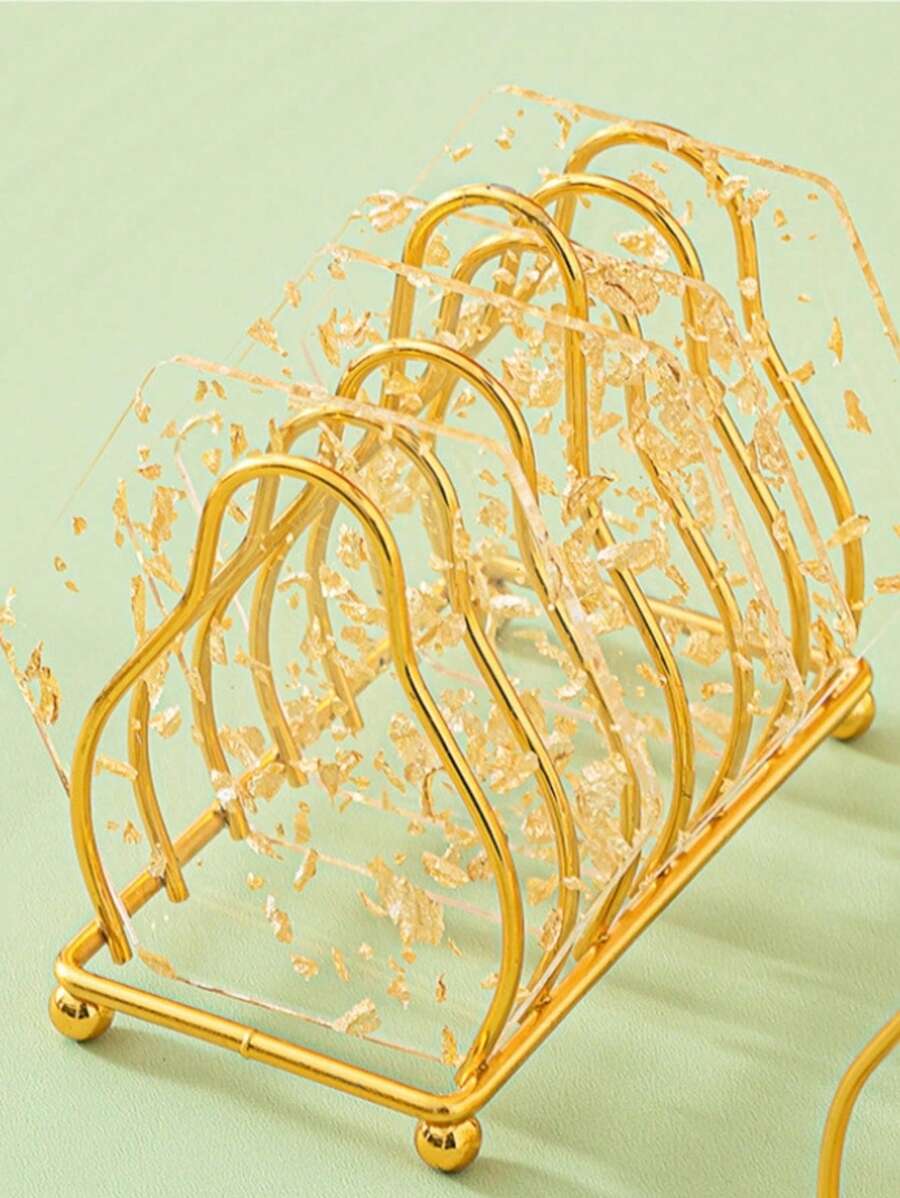 SHEIN New Style Ins-Style Acrylic Heat-Insulating Coasters, Same Style Gold Foil Waterproof Tea Cup Coasters, Resin Table Mats, Nordic Creative - Multicolor - View 1