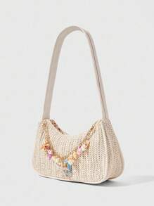 ROMWE Fairycore 1 套编织沙滩单肩包及配件，时尚个性化沙滩度假风格女士单肩包（包含 1 个包和 1 套随机颜色配件） - 彩色 - 查看 2