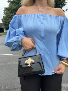 Jeta Ari 露肩泡泡袖收腰衬衫 - 藍色 - 查看 3