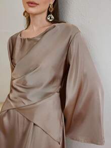 Veilorie Women's Elegant Solid Color Wrap Around Dress - Mocha Brown - View 6