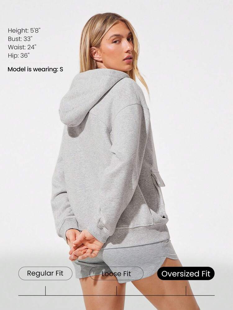 Everyday Fleece Cool Cargo Soft Lightweight Cozy Oversized Cargo Pockets Zip Hoodie Sweatshirt Daily Casual Fall Winter