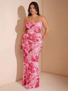 SHEIN BAE Váy hoa 3D hở vai màu trắng thanh lịch cỡ lớn dành cho nữ, thích hợp cho kỳ nghỉ sang trọng, lễ hội âm nhạc, kỳ nghỉ bãi biển, khách dự tiệc cưới - Hồng - Xem 6