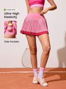 CourtClass 高腰撞色拼布百褶运动裙短裤