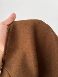 Maweii 大码棕色翻领系腰长袖休闲短外套，适合通勤，秋冬季女装 - 咖啡棕 - 查看 7