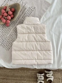 SHEIN Playful Pals Áo vest cổ trụ dệt kim dễ thương cho bé gái - Màu be - Xem 2