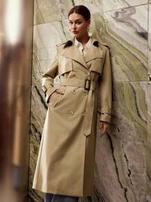 MOTF PREMIUM 时尚卡其色翻领风衣 - 卡其色 - 查看 6