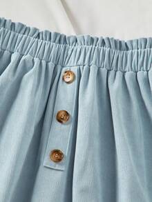 Sparklyn 少女图案卫衣和松紧腰纽扣裙套装 - 藍色 - 查看 7