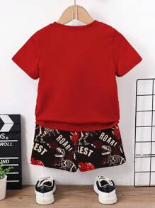 GraphicGems 2 件装男童休闲创意卡通恐龙印花 T 恤和短裤套装 - 彩色 - 查看 4