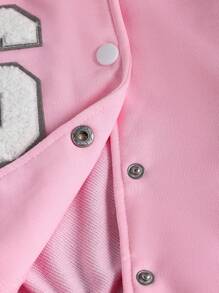 女童拼色短款棒球夹克，带补丁，秋季运动外套 - 粉色 - 查看 7
