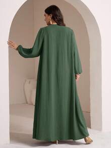 Veilorie Vestido elegante de unicolor estilo árabe para mujer de talla grande - Verde militar - Ver 7