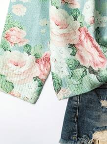 SHEIN Privé 大码女式花卉图案长袖单排扣宽松休闲针织开衫 - 彩色 - 查看 4