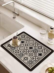 SHEIN 1件，咖啡机硅藻泥排水垫，软橡胶排水垫，防滑超强吸水耐磨洗碗干垫，台面餐垫厨房餐桌垫，庭院餐桌装饰，家庭厨房用品 - 黑色 - 查看 2