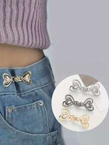 SHEIN 3 对心形腰带扣，带珍珠的金属纽扣，无需缝制的可调节腰部紧固件 - 彩色 - 查看 1