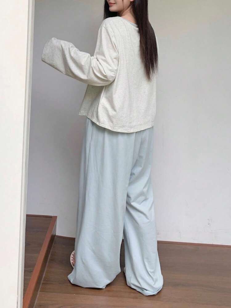 Dazy Plus 3pcs/Set Contrast Color Cute Rabbit Print Camisole Top & Robe & Solid Color Pants Plus Size Women Pajama Set, Fall Winter Clothes