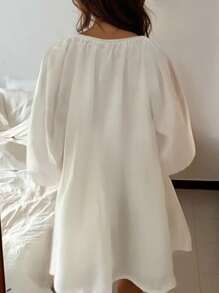 INAWLY Women's Casual Vintage Romantic Solid Color Round Neck Long Sleeve Dress Fall Cloth For Women - White - View 4