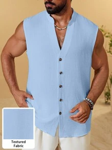 Manfinity RSRT Camisa de verano de un solo pecho de unicolor para hombre, ropa exterior sexy - Celeste - Ver 1