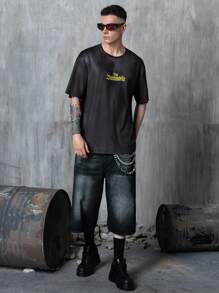 BATMAN X SHEIN Men's Letter Graphic Black Round Neck Short Sleeve T-Shirt Batmobile T Shirt Car Graphic Tees Men - Black - View 3