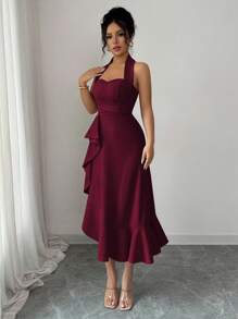 Elenzga 万圣节无袖露背腰荷叶边下摆优雅浪漫女式连衣裙