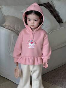DAZY 女婴连帽纯色休闲荷叶边长袖卫衣，秋冬季幼儿女童服装 - 粉色 - 查看 7