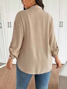 SHEIN Frenchy 大码女式白色雪纺衬衫，时尚宽松半透明休闲衬衫，2025年春夏新品 - 杏色 - 查看 2