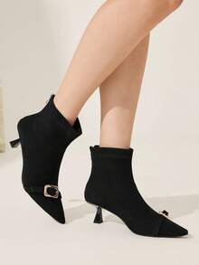 CUCCOO CHICEST Giày bốt cổ thấp mũi nhọn thanh lịch dành cho nữ, khóa kéo bằng da lộn màu cà phê, thu/đông - màu đen - Xem 5