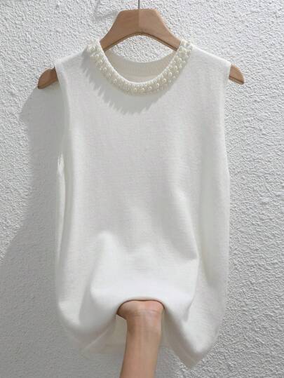 INAWLY 人造珍珠串珠毛衣背心