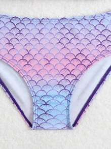 Top de bikini cu bretele subțiri și model sirenă pentru fetițe, cu fustă drăguță din plasă cu volane