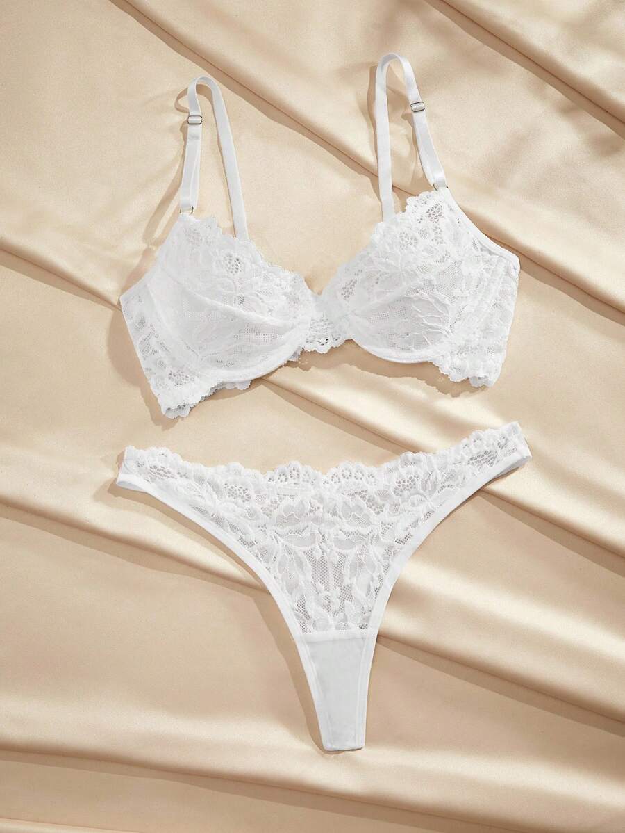 Charlaine 花卉蕾絲內衣套裝 - 白色 - 查看 1