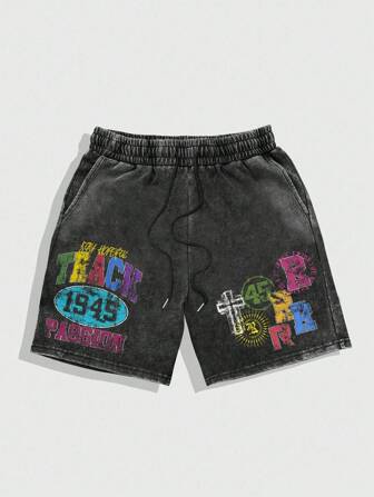 Street Life Plus Size Women Drawstring Waist Letter Print Loose Casual Shorts