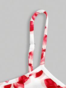 SHEIN MOD Casual Red Floral Print Pattern Spaghetti Strap Short Dress, Suitable For Summer Vacation Suitable For Going Out Chic Dress