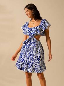 CAJUNI Women's Casual Holiday Blue Mini Dress Elegant Dresses For Party Casual Dresses For Women  Graduation Dress Graduation Dress For Women  Casual Dress