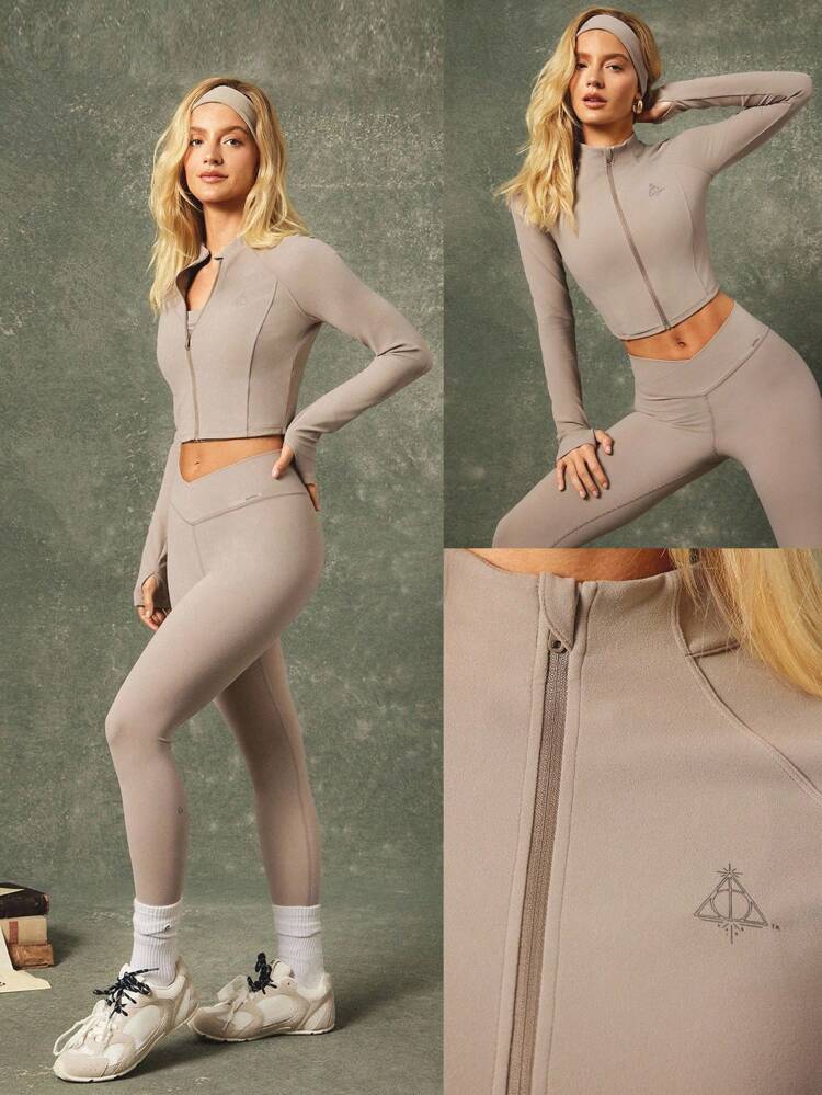 Sudadera X Harry Potter FeatherFit™ con cremallera frontal, gráfico, de manga larga, de bajo impacto, para yoga, pilates, barre, uso diario y casual, de tela suave y elástica que absorbe la humedad