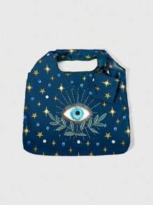 ROMWE Fairycore 1pc Fashionable Eye-Shaped Celestial Motif Storage Pouch, Large Capacity Foldable Tote Bag With Coin Purse - Multicolor - View 2