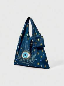 ROMWE Fairycore 1pc Fashionable Eye-Shaped Celestial Motif Storage Pouch, Large Capacity Foldable Tote Bag With Coin Purse - Multicolor - View 8