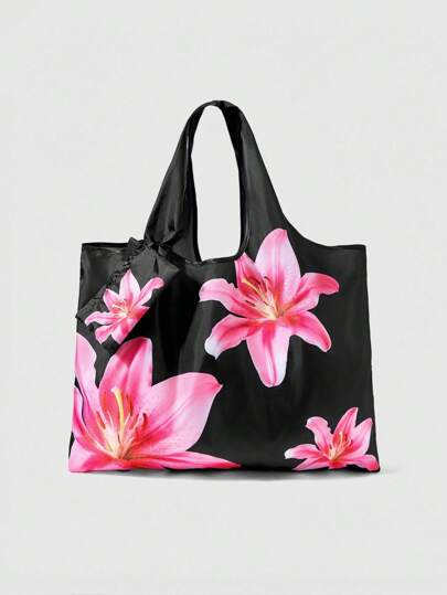 Fairycore 1 Bolsa de compras plegable de gran capacidad, impermeable, con diseño de lirio negro y rosa, apta para camping, viajes, compras, vuelta al colegio y otras ocasiones