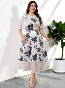 Seusyu Vestido mini elegante de talla grande con estampado floral de patchwork - Multicolor - Ver 7