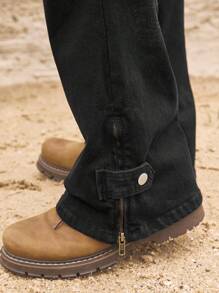 RivetRise Men's Black Flared Jeans With Zipper Ankle Design - Black - View 3