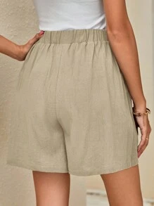 SHEIN LUNE Women Solid Color High Waist Drawstring Double Pocket Loose Casual Shorts