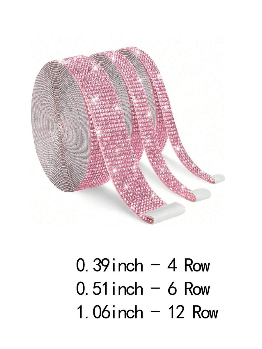 Pink Self-Adhesive Sparkling Crystal Rhinestone Diamond Ribbon, Christmas Decoration Rhinestone Glitter Sticker, DIY Car Computer Makeup Table Crafts, Wedding Party Decoration Sticker Packaging Roll - Light pink - View 1