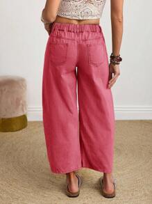 EMERY ROSE 女式双口袋宽松喇叭裤 - 紅色 - 查看 2