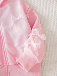 Elladie kids 少女白色可爱蕾丝蝴蝶结连帽夹克 - 粉色 - 查看 8