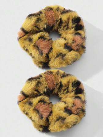 Kawaii 2 pièces Ensemble de chouchous moelleux à imprimé léopard rétro Y2K, accessoires convenant aux femmes, filles, pour un port quotidien, cadeau pour les fêtes