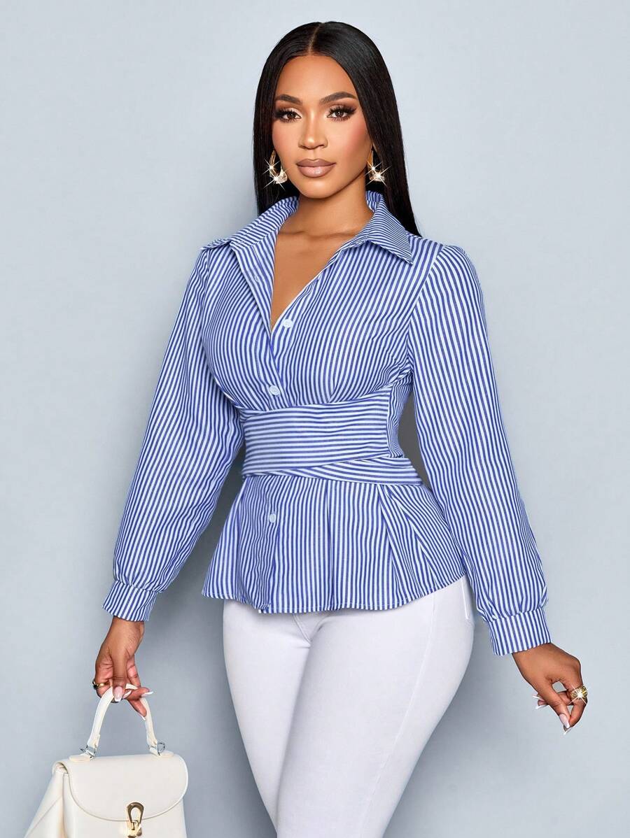 SOLERSUN 优雅休闲条纹交叉吊带上衣，复古风女装（随机花卉图案）夏季夏季音乐会女装狂欢节度假女装商务休闲海滩女装度假女装办公室女装老钱风格女装波西米亚风格简约简约纽扣衬衫