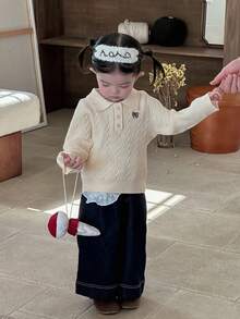 DAZY Sweter z długim rękawem i kołnierzykiem dla dziewczynek, w stylu college'owym, na jesień i zimę - Beżowy - Zobacz 7