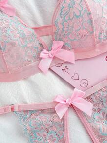 PetitDoll 优雅透明粉色针织面料内衣套装，外出 - 粉色 - 查看 7